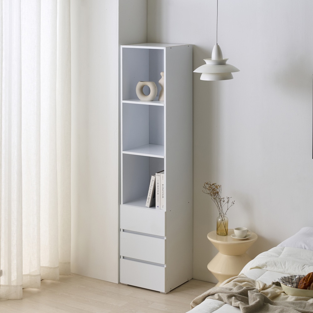 스킬디자인 오픈서랍 틈새 수납장 거실 슬림 다용도 장식장 400
