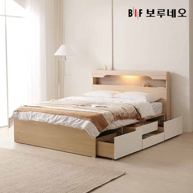 보루네오하우스 앳홈 카리나 LED 4단서랍 벙커수납 침대 Q-호텔식 투인스 매트리스
