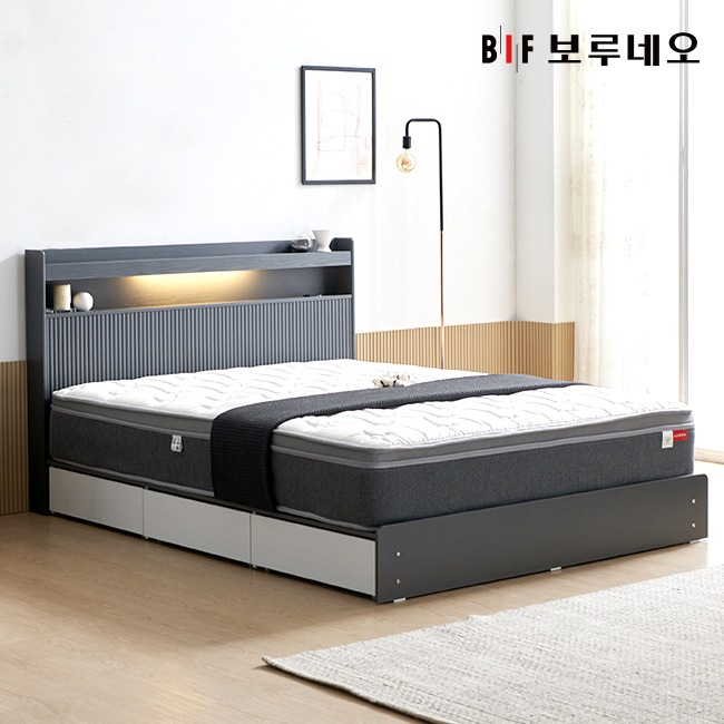 보루네오하우스 앳홈 스팅 템바보드 LED 서랍형 침대 Q-본넬매트리스