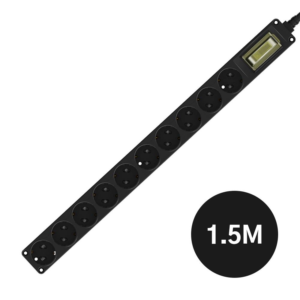 현대일렉트릭 블랙탭 10구 멀티탭 16A 1.5M 2.5M 5M 누전차단기 - 블랙탭 10구 16A 멀티탭 누전차단기_1.5M