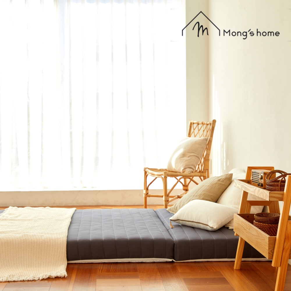 [오늘출발] 몽스홈 국내생산 3단접이식 매트리스 접는 바닥 단단한 토퍼 14cm 3colors(MS/SS/Q) - 3단 14cm 퀸사이즈(150x200)_다크그레이