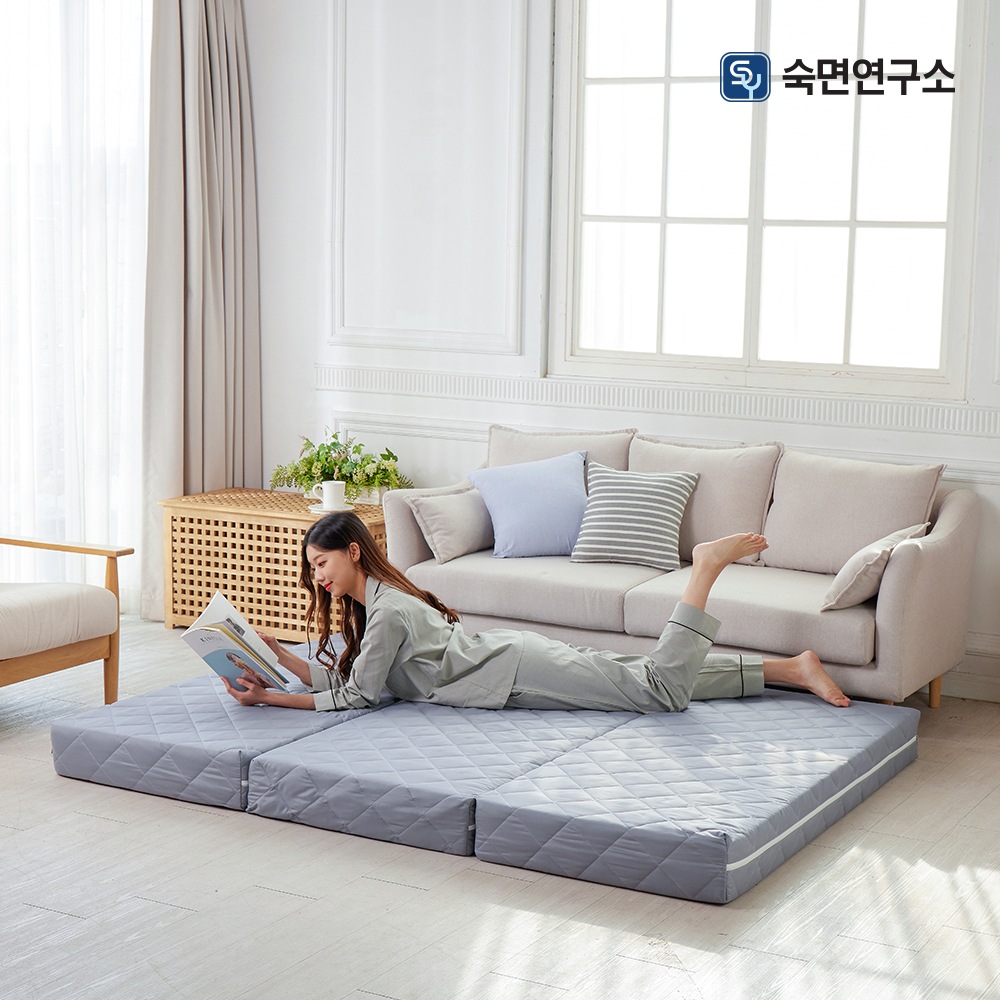 [오늘출발] 숙면연구소 3단 접이식 매트리스 15cm 원룸 침대 바닥 단단한 토퍼 수면매트 (MS/SS/Q) - 퀸사이즈(150x200) / 2인용_그레이