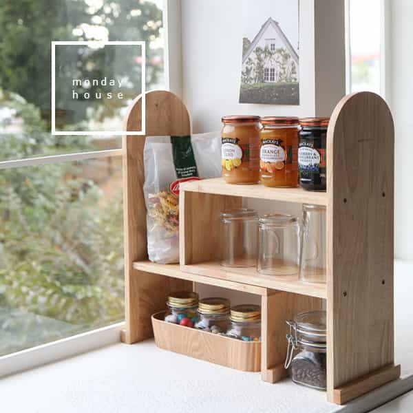 木製キッチンラック 可動式調味料ラック