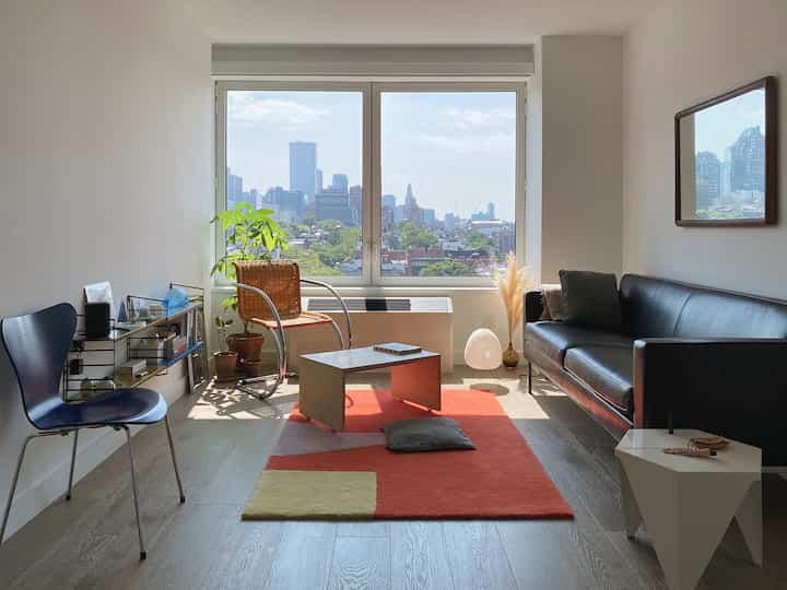 Inside a modern retro 890 sq ft apartment in Brooklyn, NYC
