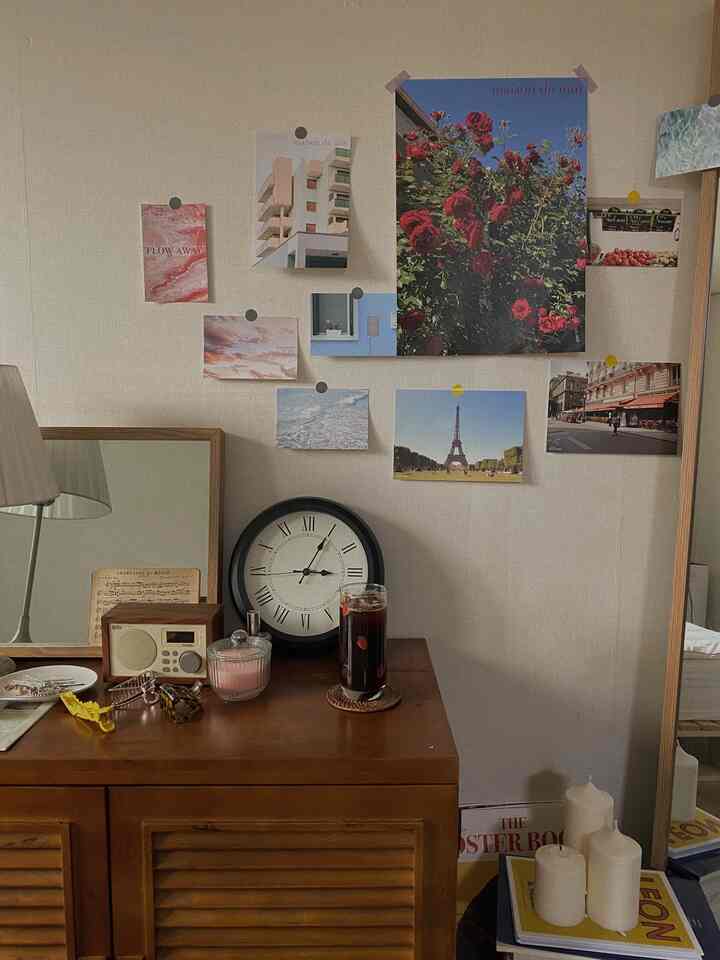 Warm natural brown-toned room featuring wooden storage cabinet and vintage decorative elements creating a cozy atmosphere