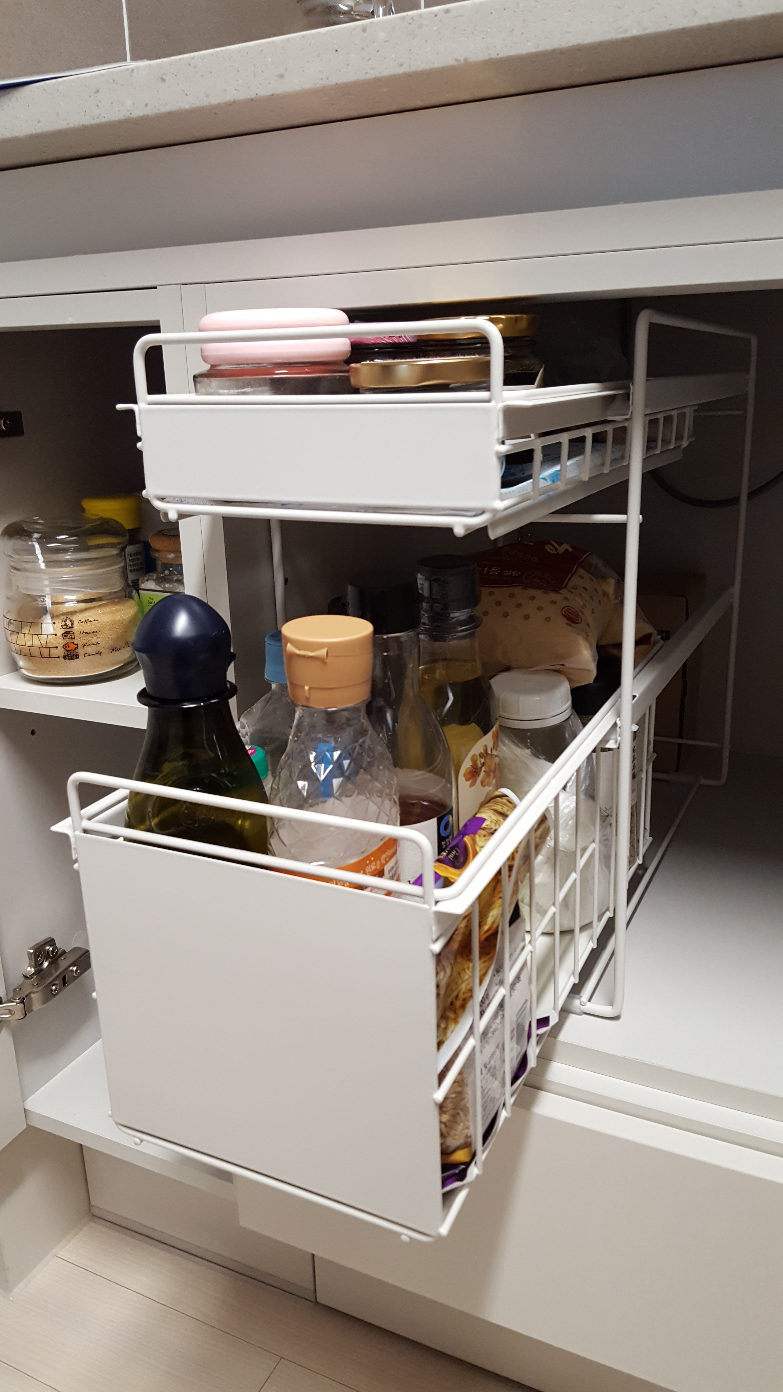 HOMENHOUSE スライド式 2段 収納ラック ホワイト スチール・メタル