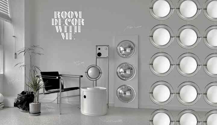 White and black studio apartment featuring modern and simple furniture with table lamp and nightstand for a clean interior