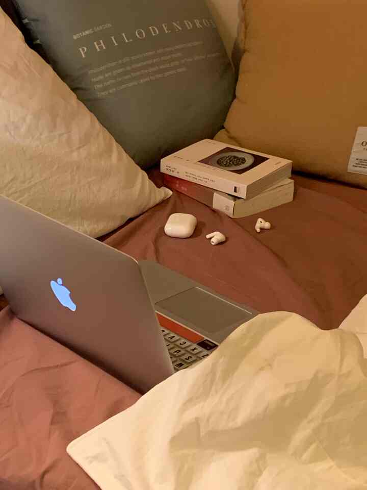 ブラウンとアイボリーのトーンの寝室空間、クッションと寝具が配置された居心地の良いホームオフィス環境