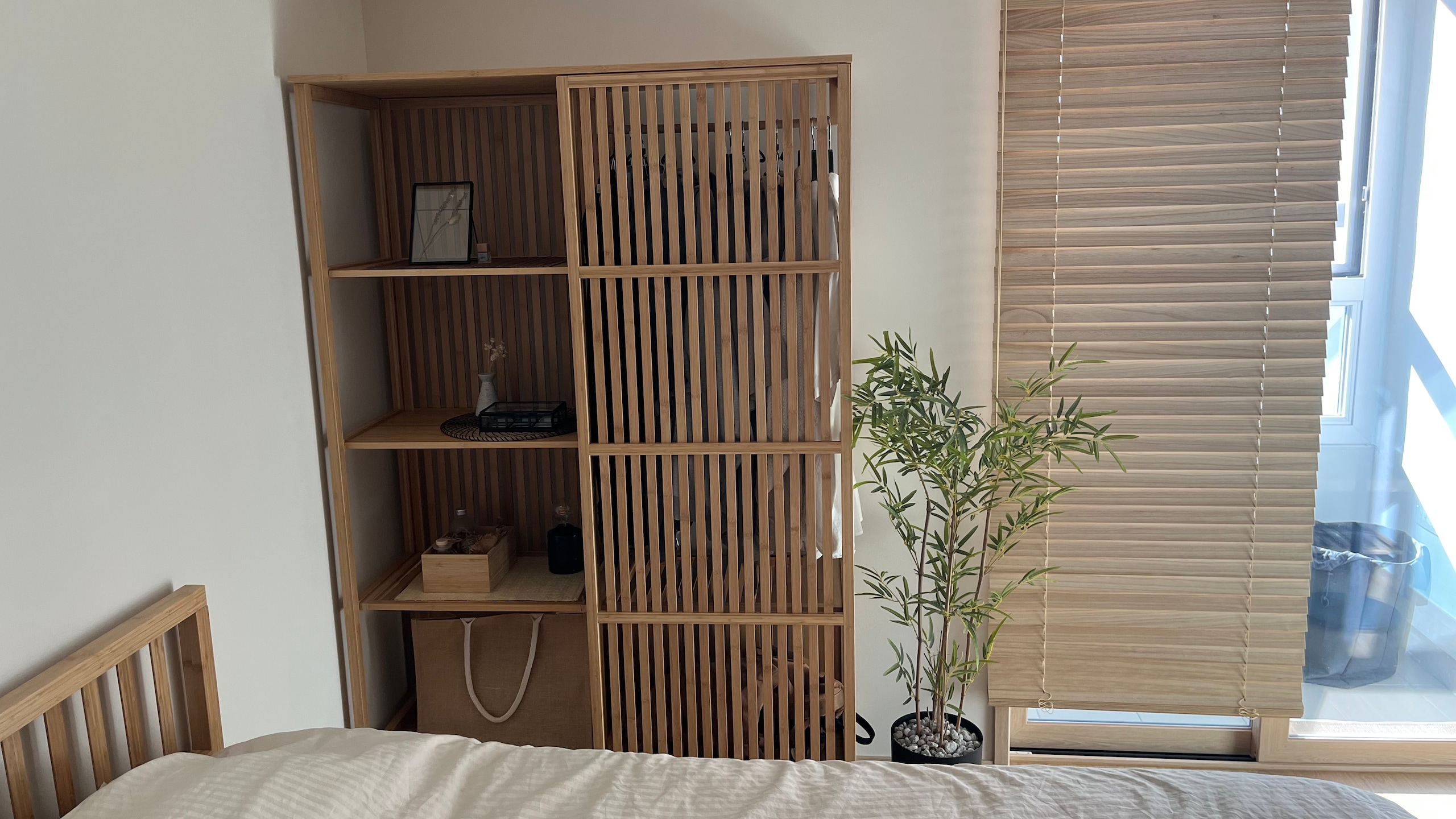 NORDKISAノールドシーサオープンワードローブ引き戸付き竹120x123cm NORDKISA ノールドシーサ オープンワードローブ 引き戸付き, 竹
