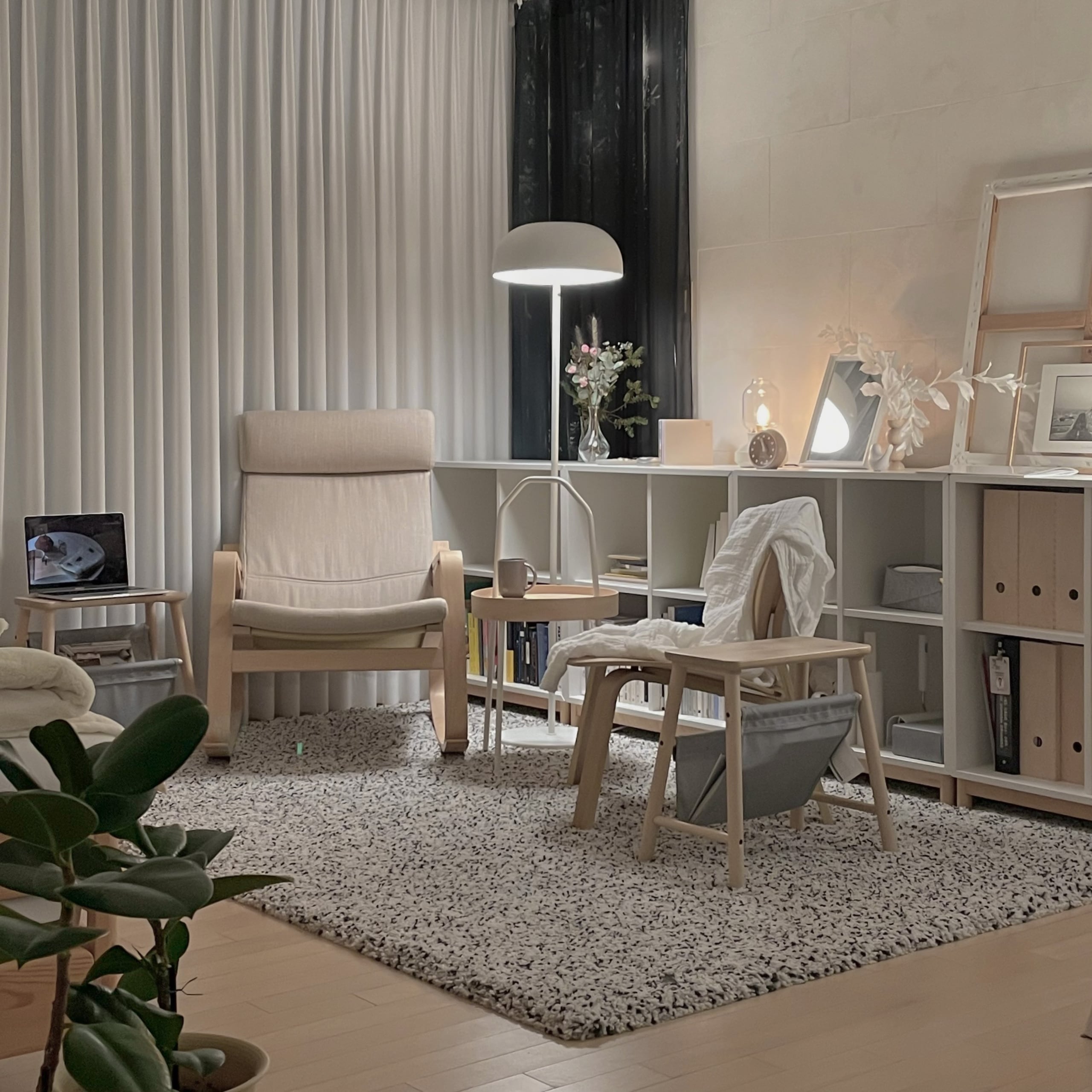 【IKEAフローセット２脚セット】✨ナチュラルカラー FRÖSET フローセット イージーチェア, ホワイトステインオーク材