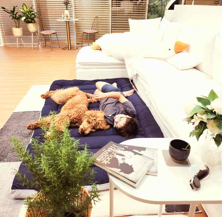  #집콕놀이リビングルームで
快適なトッパーを敷いて過ごす 