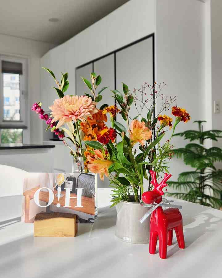 11月のオナムがもっと特別な理由 

結婚記念日に合わせて着いた花。
👨いや庭に花があんなにたくさんあるのにオハウスは花を送ってくれるの？  #꽃인테리어 #플라워기프트 
 #주택라이프 #주택살이 #오늘의집 #오하우스 #홈스타일링 #하우스데코 #오하우스시즌9 #화병 #꽃가위 #오늘의우리집 