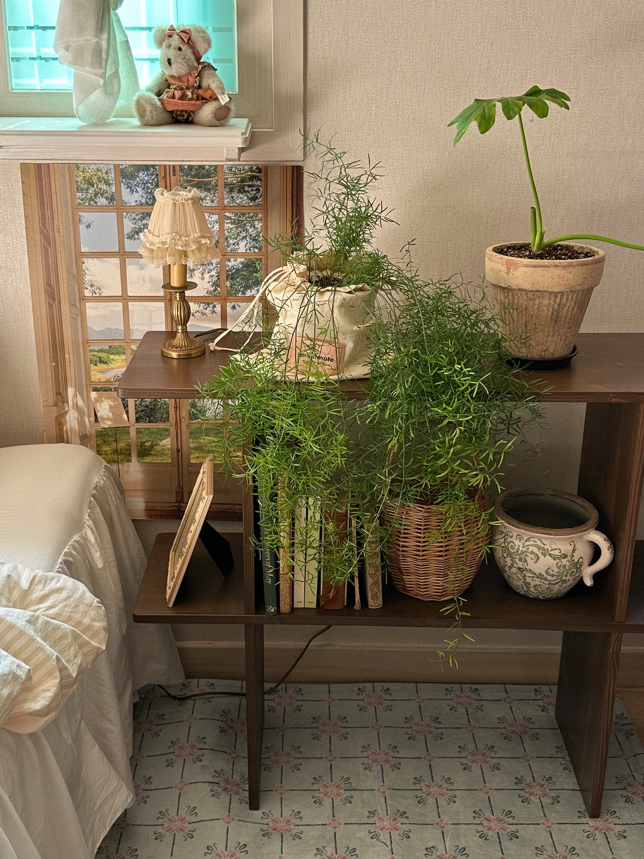 ももん3】大判/ベージュとグレージュのヴィンテージラグ No.589 ももん