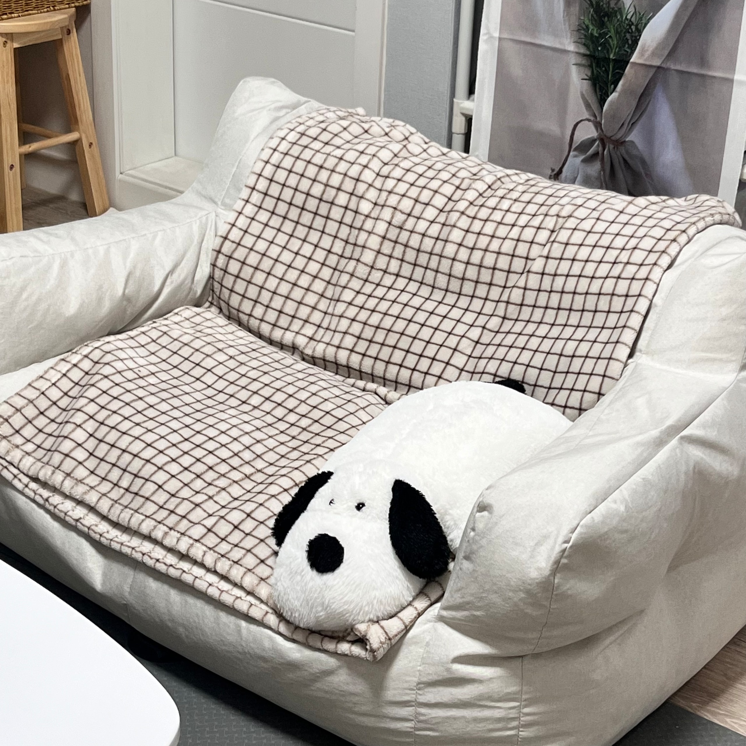 ハンスマーケット ビーズクッション 2人掛け ソファ ベージュ 奥行き