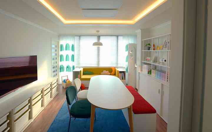 白とナチュラルカラーの明るい子供部屋、ベンチと本棚が置かれた雰囲気のある読書空間