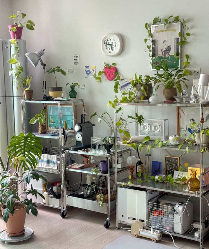 #집에서제일바빠 #집에서제일바빠애착템 
The most beloved item in my house is the “Muji SUS unit shelf.” I think it’s been almost 7 years since I bought it. 
It’s one of the items that brightens up my house no matter where I put it, with its unique stainless steel feel💝 
Today’s mood of day and night in my house🌝

#Muji #선반인테리어 #유닛선반 #거실인테리어 #서재인테리어 #오브제 #스테인리스선반 #식물인테리어 #식물데코