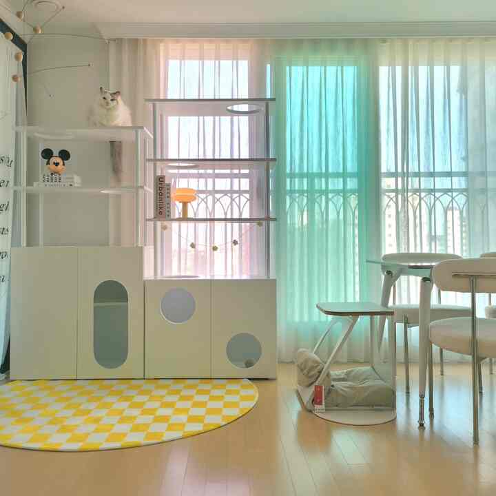 猫と一緒に使える収納家具ピエールホームのモノキャッツでリビングしてしまう◡̈ 

サイドホールがあったので行ったり遊んだり、キャットシェルフにも上がってシンナは週末ですね 

猫飼いは執事の間で国民収納場になってくれるようなきれいなモノキャットです。

＃キャットシェルフ＃モノキャッツ＃猫＃キャットタワー＃猫の家＃猫の息吹＃ペットテリア＃リビング飾り＃カサドニュー＃カミルダイニングテーブル＃ロミチェア＃ハミット＃猫スペース 