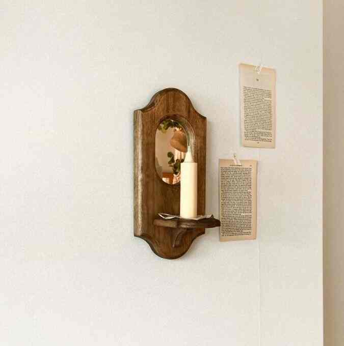 ヴィンテージ ウッド キャンドルシェルフ ミラー付き