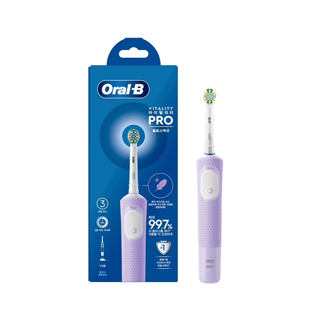 오랄비 Oral-B 전동칫솔 D103 바이탈리티 프로 플로스액션 라일락 미스트