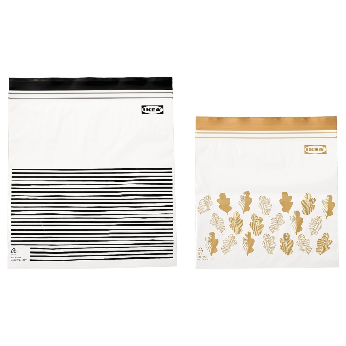 이케아 지퍼백 이스타드 (중형) 블랙+옐로(잎) 50p