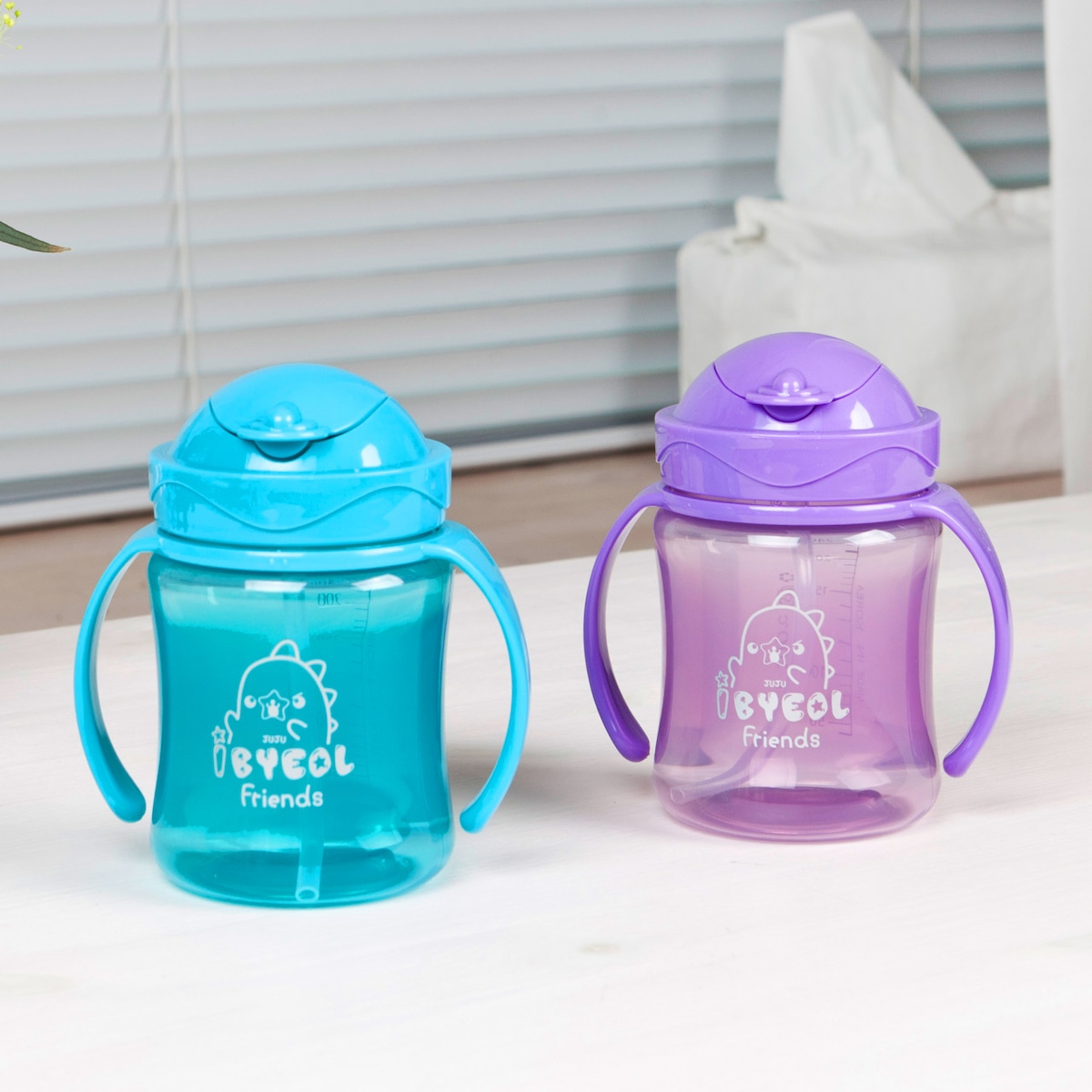 아이별프렌즈 플립 컬러 PP 유아 빨대컵 샘방지 어린이집 원터치 물통 250ml