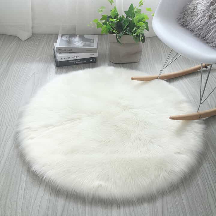 White Fur Round Rug