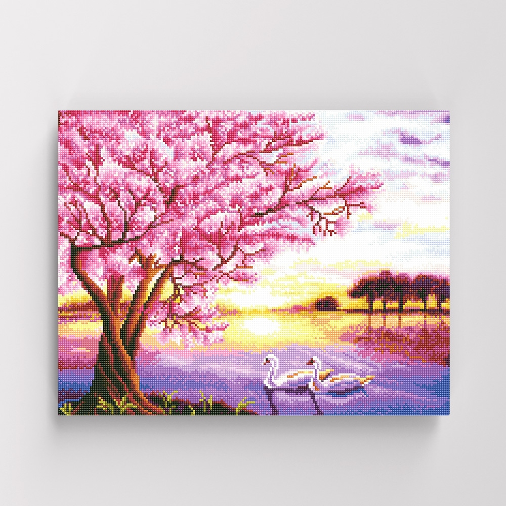 아이러브페인팅 DIY캔버스형 보석십자수 40x50cm 석양의백조한쌍