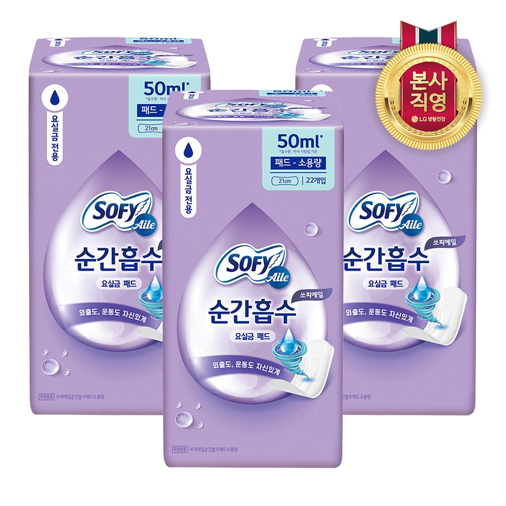 LG생활건강 쏘피에일 순간흡수 요실금 패드 소용량 22P 3팩