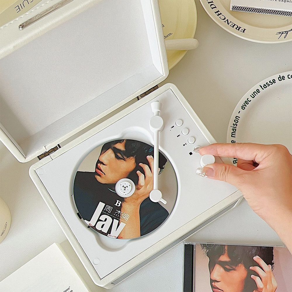 블레오 가죽 무선 레트로 턴테이블 감성 블루투스 CD 플레이어
