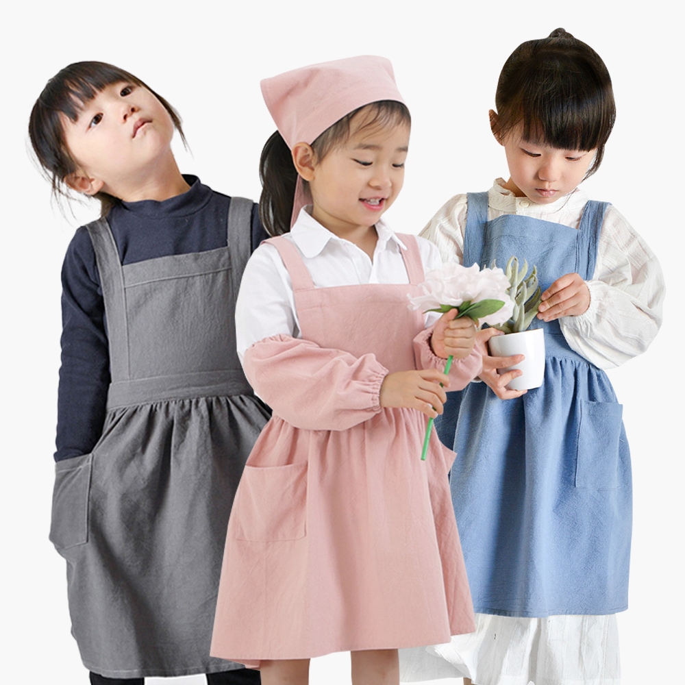 젊은이마켓 어린이 유아앞치마 린넨 방수앞치마 아기 아동 미술앞치마 6color