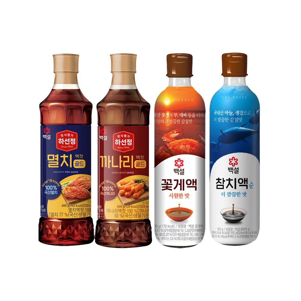 CJ제일제당 백설 액젓 x4종(까나리400g+멸치400g+꽃게액500g+참치액순더깔끔한맛500g) - 최저가 18,900원