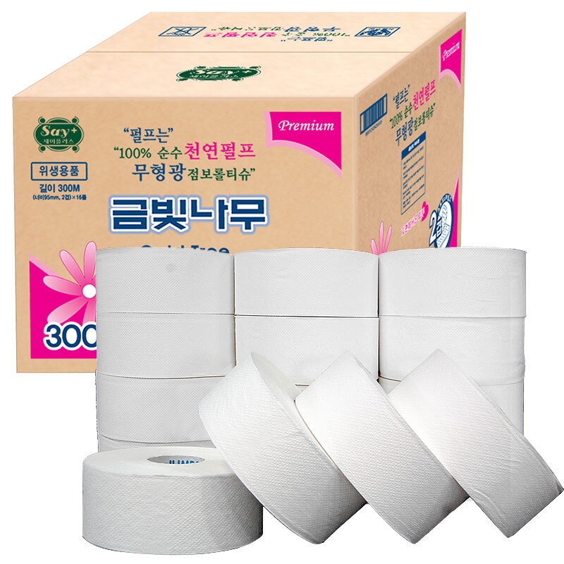 올챌린지 골드트리 천연펄프 점보롤 대용량 업소용 휴지 300m 2겹 16롤