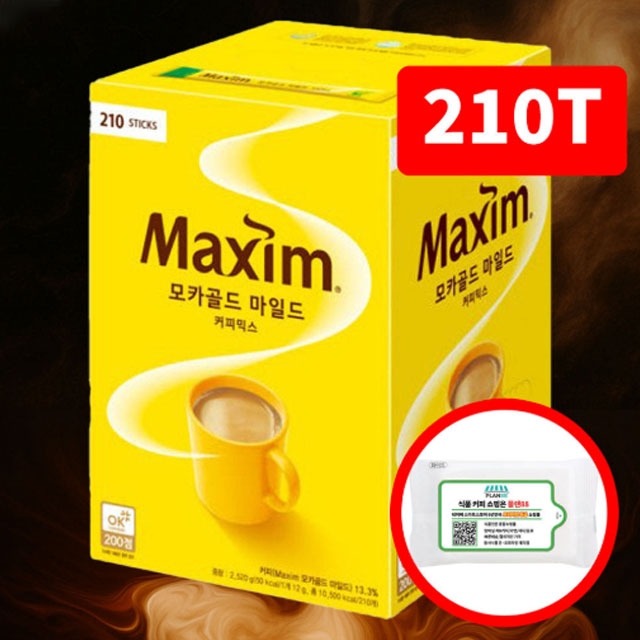 마전동상회 Maxim 모카골드 마일드 커피믹스 210T 물티슈 증정