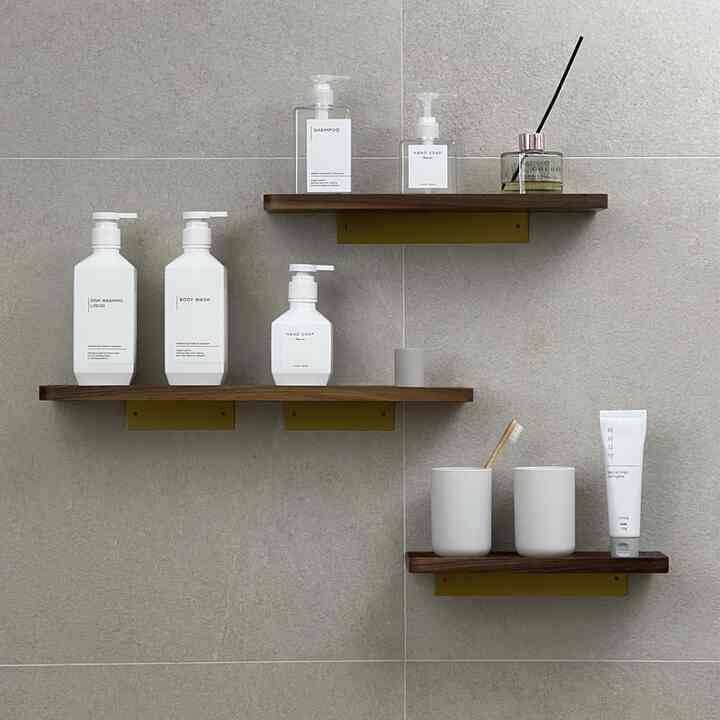 穴あけ不要 ウッド天然木ウォールシェルフ［4サイズ］