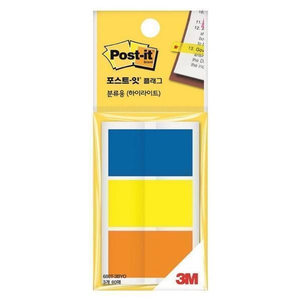 3M 포스트잇하이라이트플래그680T-3BYO 44x25mm20매x3색(20입)