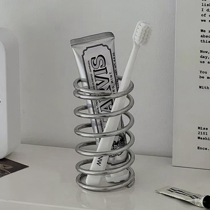 다이렉트스토어 스테인리스 스텐 메탈 스프링 칫솔 꽂이 거치대 욕실 쇠테리어 다용도 수납 치약 홀더