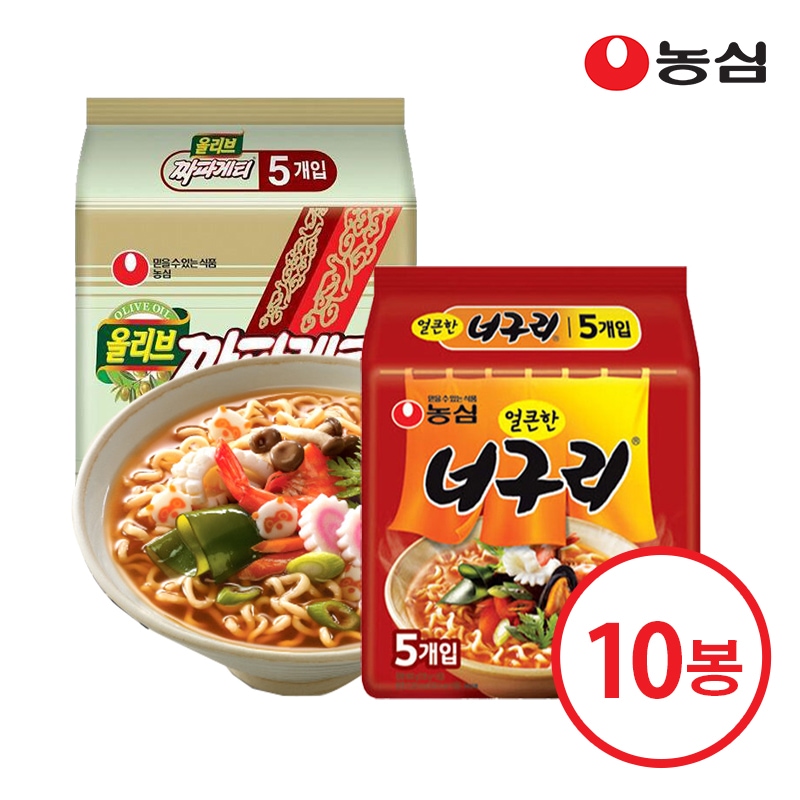 농심 짜파게티 140g*5개 + 얼큰한너구리 120g*5개