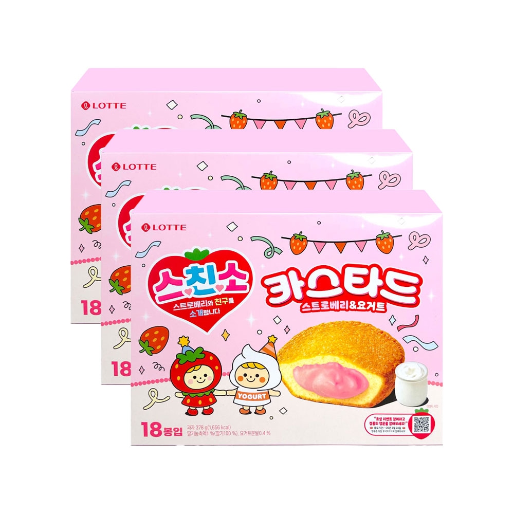 시리즈몰 롯데 스친소 카스타드 스트로베리 요거트 378g x 3개 대용량