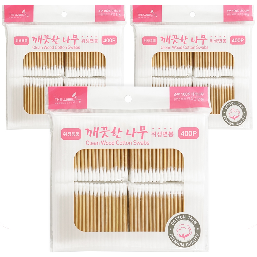 깨끗한나무 위생면봉400P (x3개)순면나무 양방향 리필 가격 비교 더웰 깨끗한나무 위생면봉400P (x3개)순면나무 양방향 리필