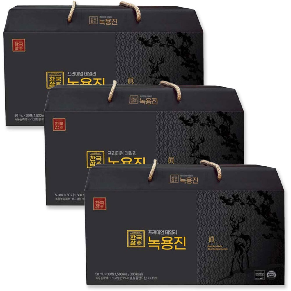 한국삼 프리미엄 데일리 녹용진 50ml*30포 3팩