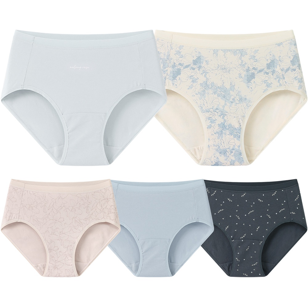 미미캐츠 소프트 슬림밴드 순면 스판 맥시 여성팬티 5매입 XF587