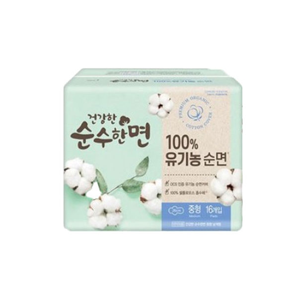 깨끗한나라 건강한 순수한면 유기농 순면커버 생리대 중형16P