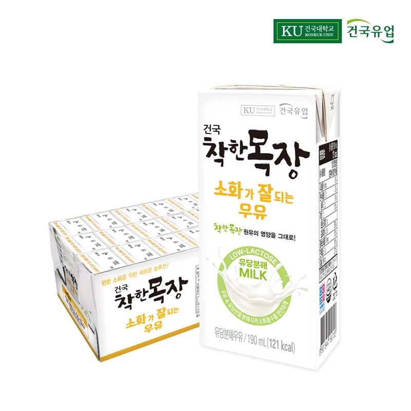 건국유업 건국 착한목장 소화가 잘되는 락토프리 우유 190ml*24팩