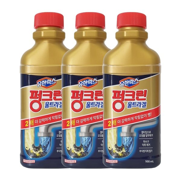 펑크린 울트라겔 배수구세정제 500ml x3/막힘제거/악취제거 가격 비교 유한락스 펑크린 울트라겔 배수구세정제 500ml x3/막힘제거/악취제거