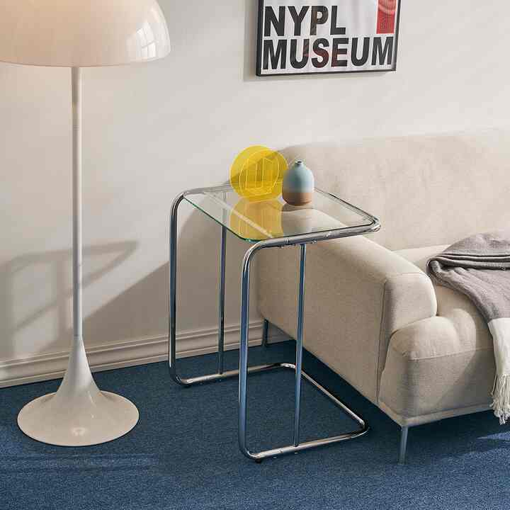 Glass C-Frame Side Table