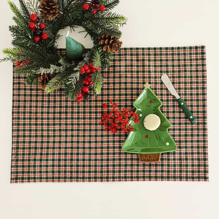 L 起毛 グリーンチェック テーブルクロス