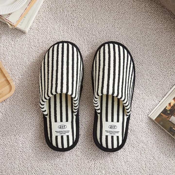 Weekend Terry Stripe スリッパ アイボリーブラック M