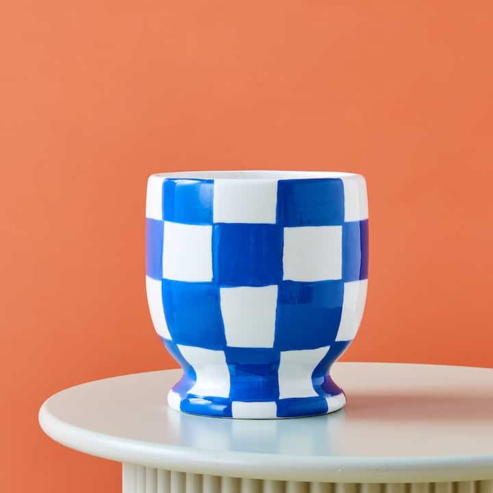 チェッカーボード セラミックポット ブルー