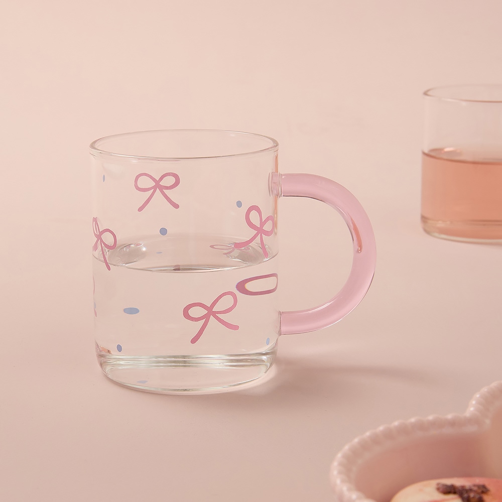 모던하우스 러브소르베 동글 핑크핸들 내열유리컵 400ml