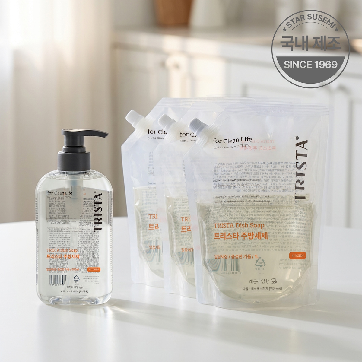 별표수세미 트리스타 EWG 그린등급 저자극 주방세제 500ml(1개) + 리필 1L(3개) 가격 비교 TRISTA 별표수세미 트리스타 EWG 그린등급 저자극 주방세제 500ml(1개) + 리필 1L(3개)
